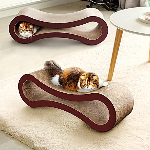 2 in 1 Cat Scratcher Cardboard Lounge Bed, Cat Scratching Pad, Durable Board Pads Prevents Furniture Damage,Large