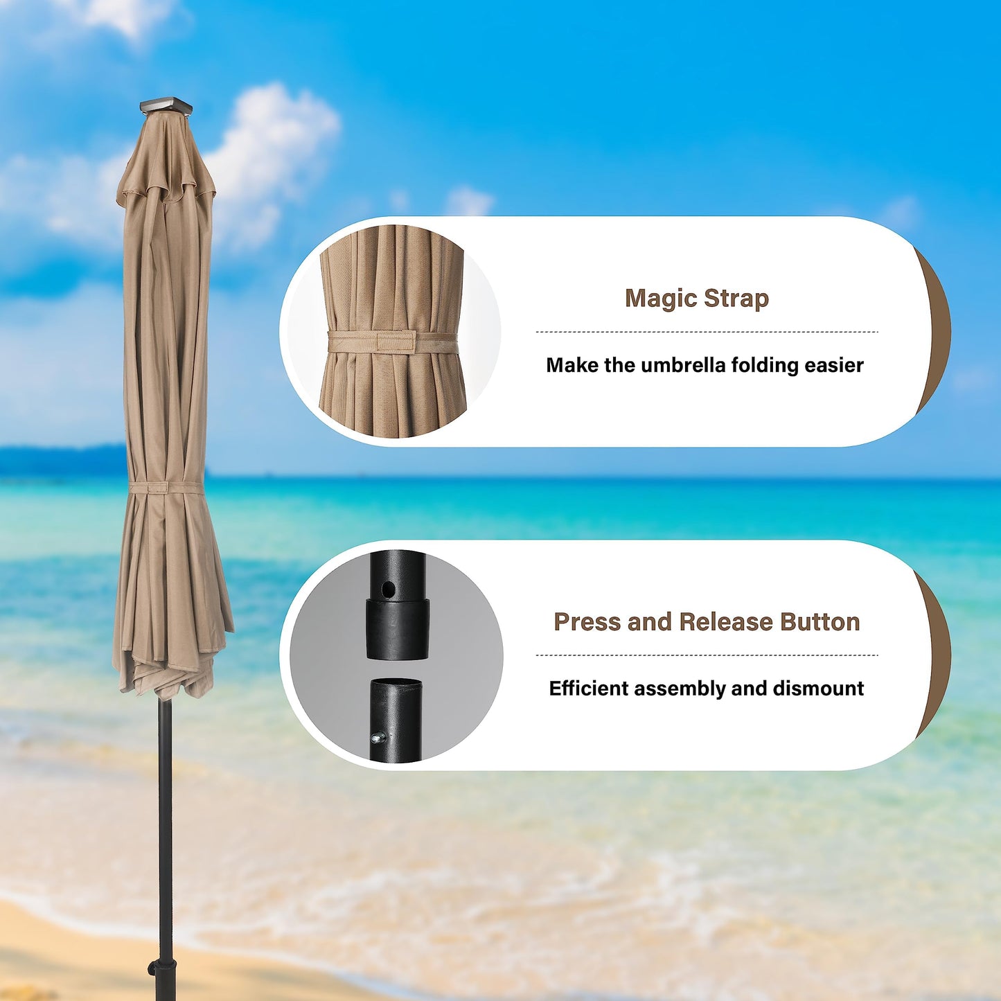 YSSOA 9ft/10ft Outdoor Market Patio Umbrella with 8 Sturdy Ribs, Tilt/Crank Push Button for Garden, Deck, Backyard and Pool