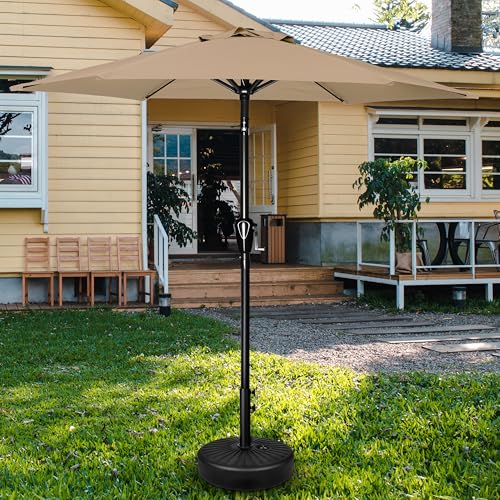 HealSmart 7.5ft Patio Umbrella with Push Button Tilt/Crank, Outdoor Table Market Yard Umbrella, 6 Sturdy Ribs for Garden, Deck, Backyard, Pool