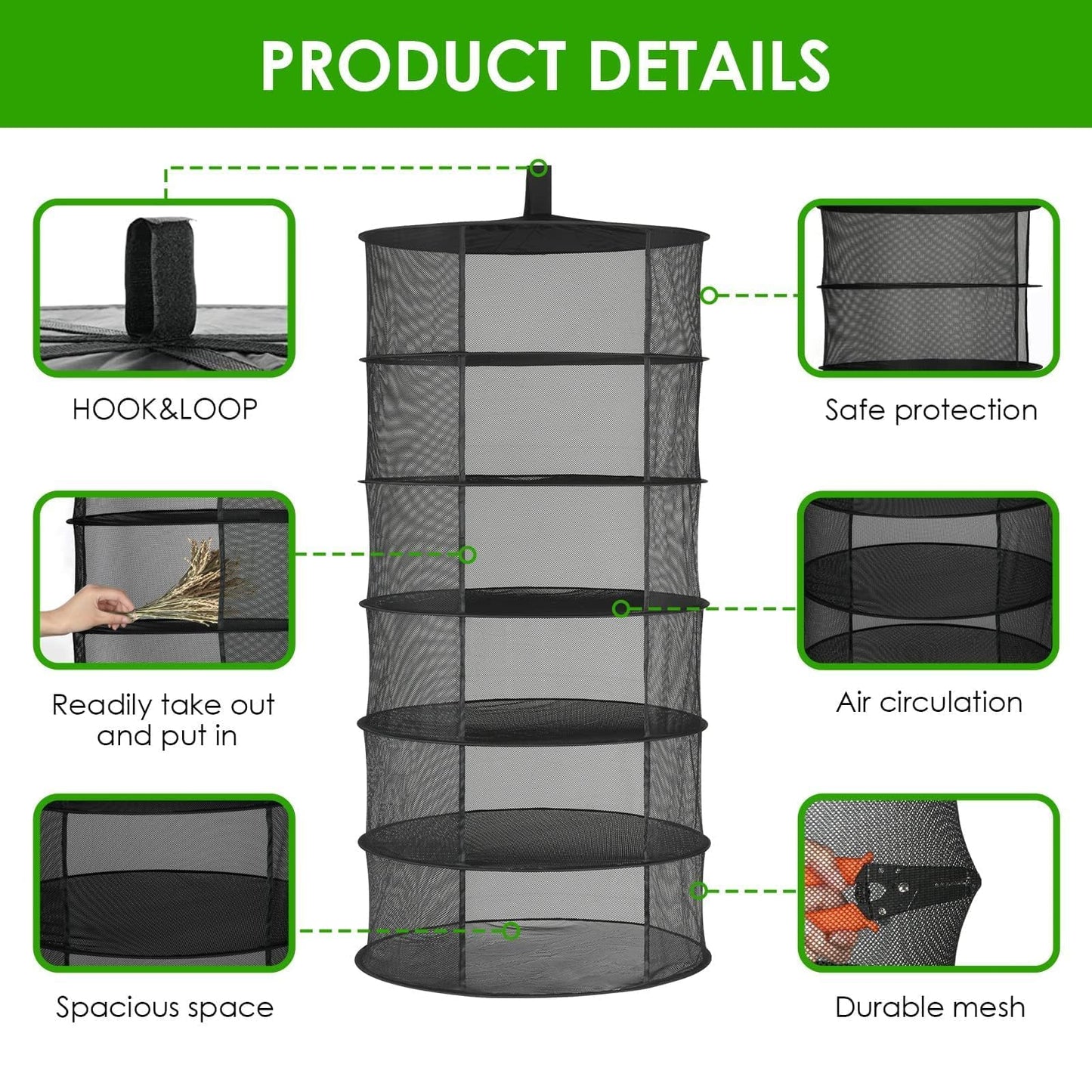 YSSOA Herb Drying Rack Zippered Hanging Dryer with Garden Pruning Shear and Hook for Hydroponics Herb, Plant, Seed, Bud