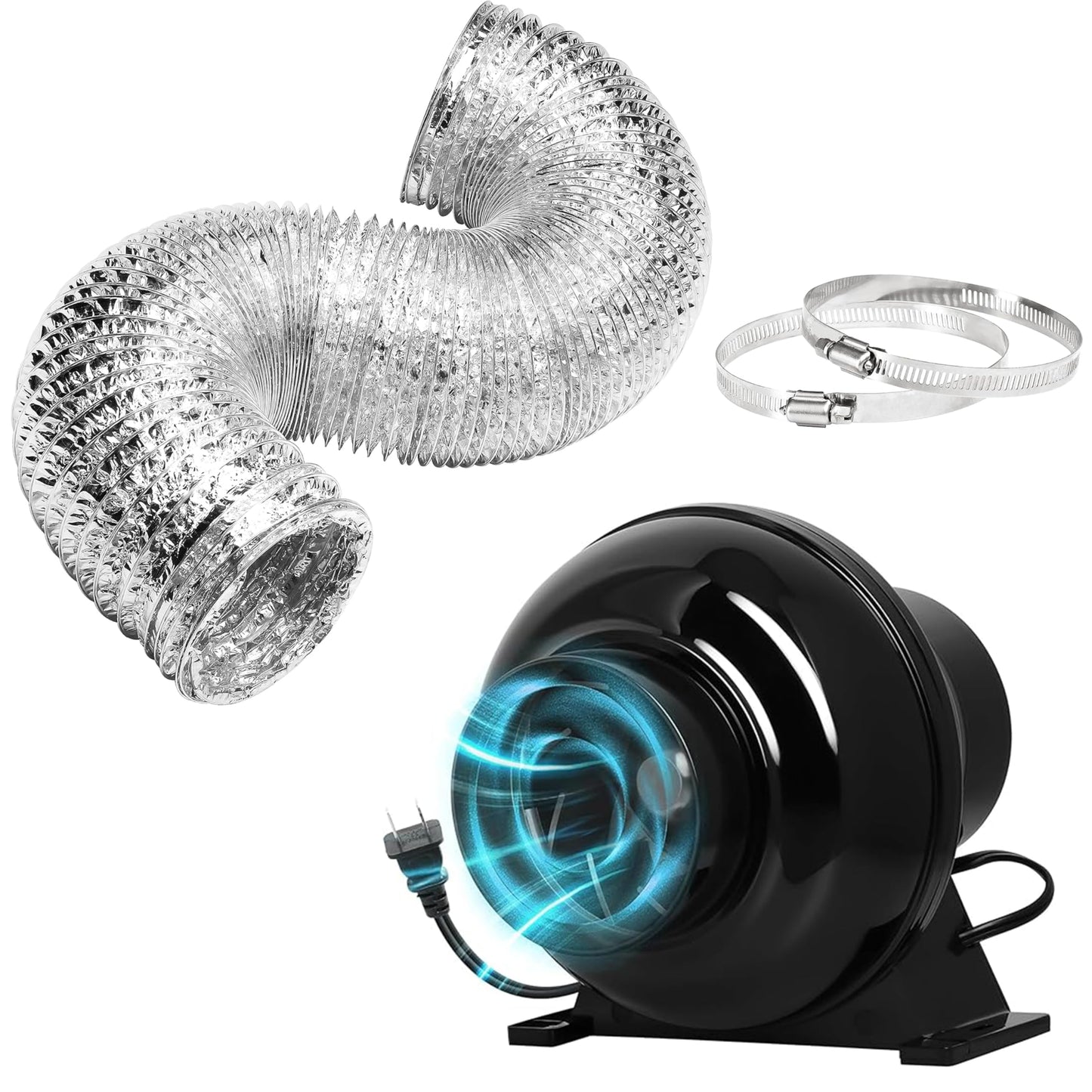 HealSmart 4 Inch 195 CFM Inline Duct Fan Vent Booster Blower Combo