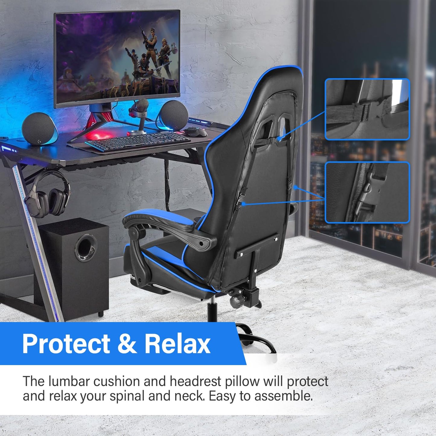 Gaming Chair, Backrest and Seat Height Adjustable Swivel Recliner Racing Office Computer Ergonomic Video Game Chair with Footrest and Lumbar Support