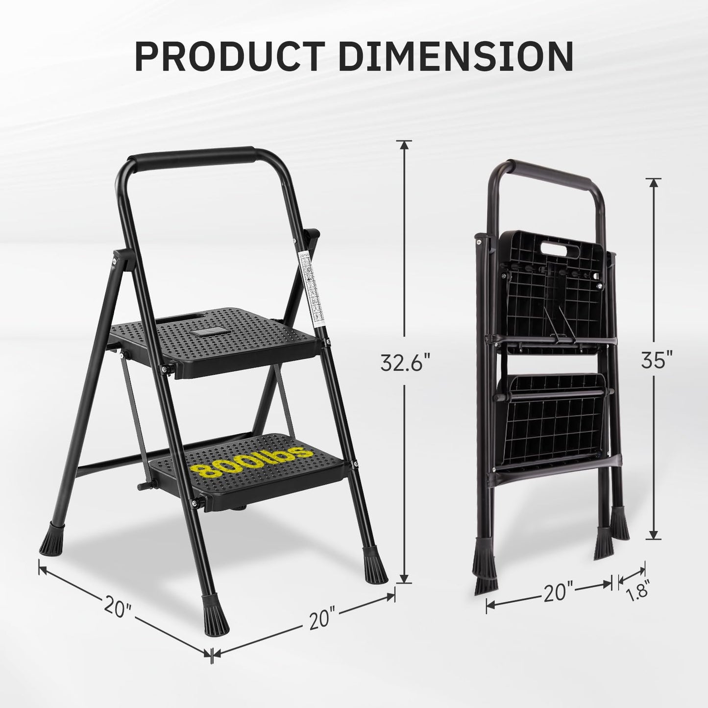 Simple Deluxe 3 Step Ladder, Step Stool Foldable, 800lbs Portable Ladder with Wide Anti-Slip Pedal, Step Stool for Adults, Lightweight Step Ladder for Home Kitchen and Outdoor
