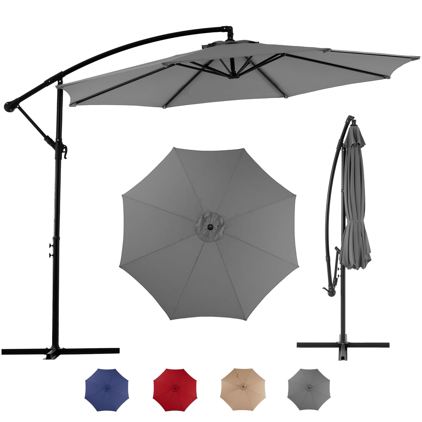 Simple Deluxe 9.8ft Offset Umbrella Cantilever Patio Hanging Umbrella Outdoor Market Umbrella with Crank & Cross Base Suitable for Garden, Lawn, backyard and Deck, Blue