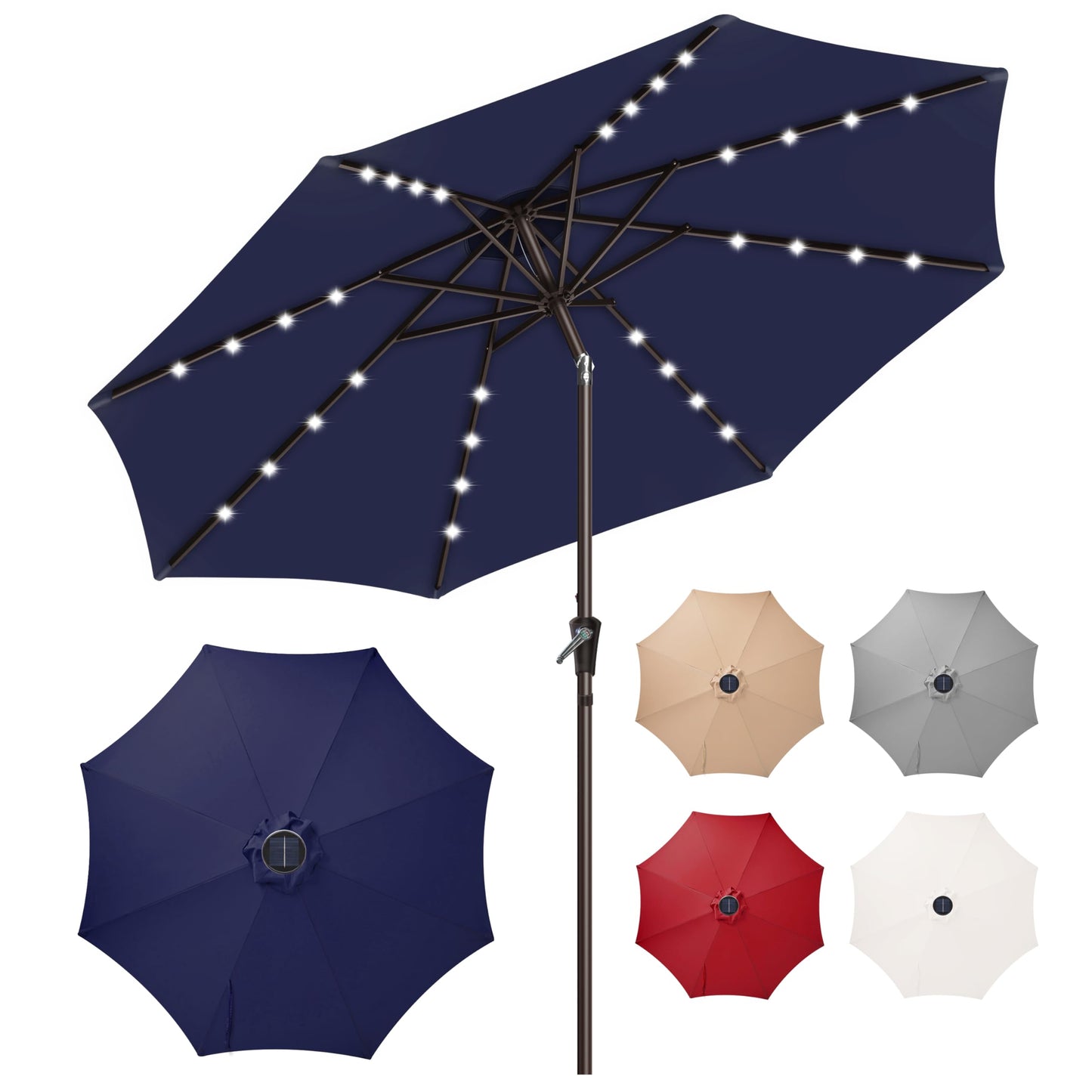 Simple Deluxe 9' Solar Patio Umbrella 32 LED Lighted Table Market Umbrellas with Push Button Tilt/Crank Outdoor Umbrella for Garden, Deck, Backyard and Pool