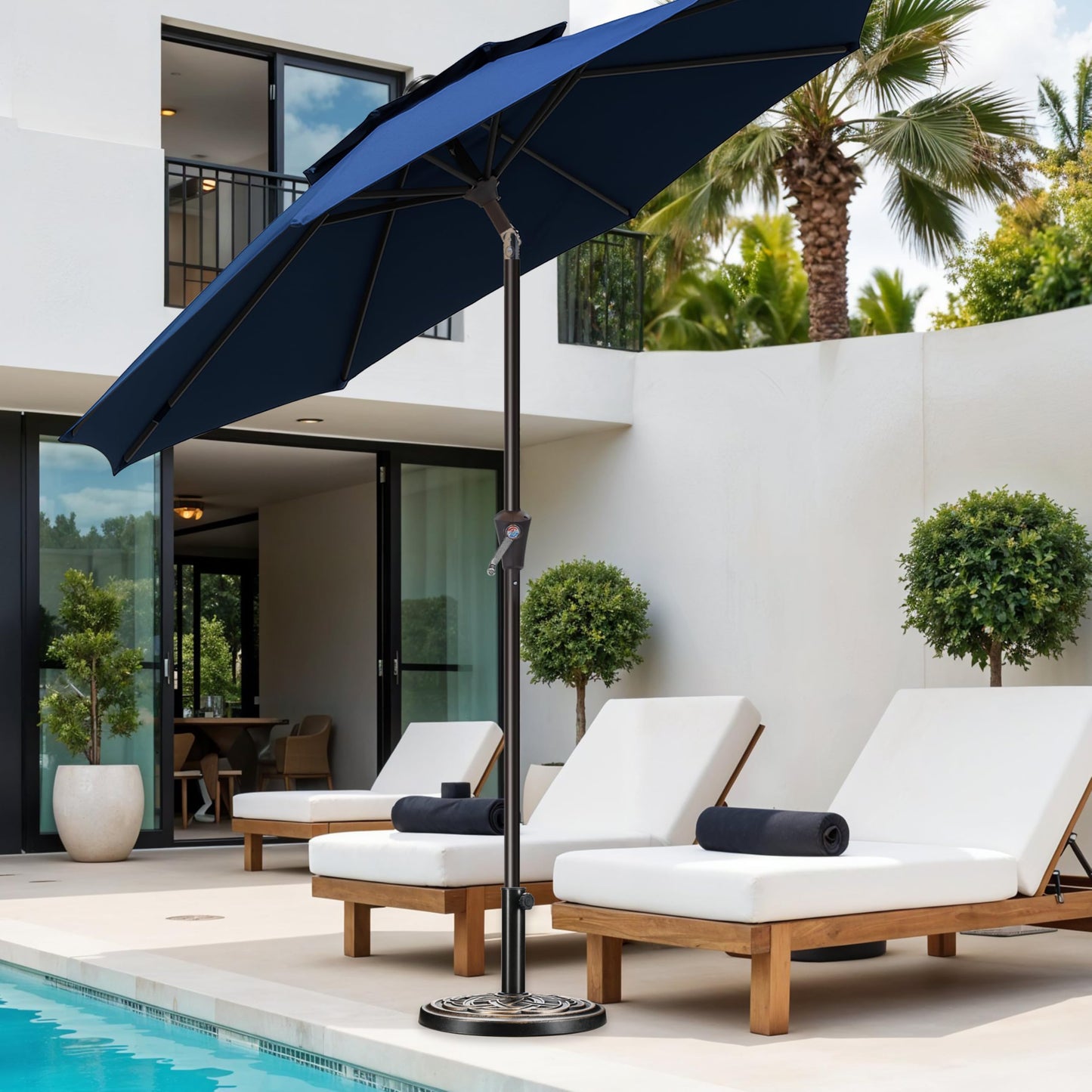 Simple Deluxe 9' Double-Layer Patio Umbrella with Push Tilt & Crank Lift, UV Protection Waterproof Sunshade for Pool/Beach/Garden Table (8 Sturdy Ribs)