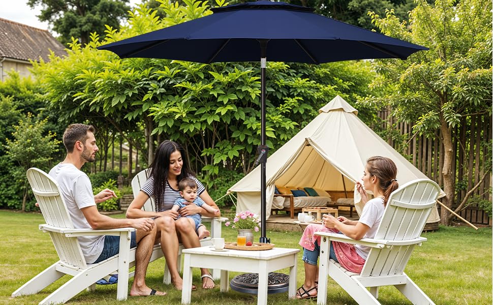 Simple Deluxe 9' Double-Layer Patio Umbrella with Push Tilt & Crank Lift, UV Protection Waterproof Sunshade for Pool/Beach/Garden Table (8 Sturdy Ribs)
