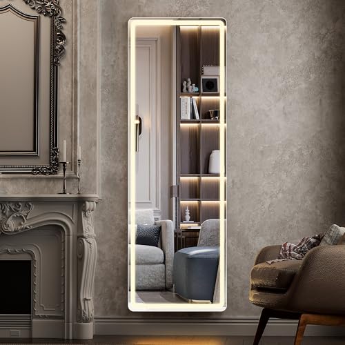Full Length Mirror with LED Lights, 60"x16" LED Floor Mirror with Dimming & 3 Color Lighting, Free Standing LED Floor Mirror, Lighted Full Body Mirror for Bedroom, Dressing Room, Cloakroom